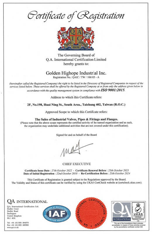 ISO9001-2023 Certification of Golden Highope Industrial